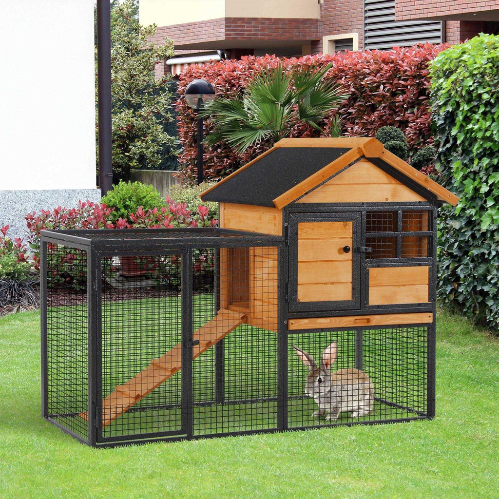 Elevated Wood-metal Pet House with Slide-Out Tray Q2892