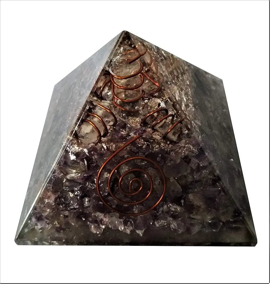 Amethyst Orgone Pyramid with Crystal Quartz Energy Rod N6410