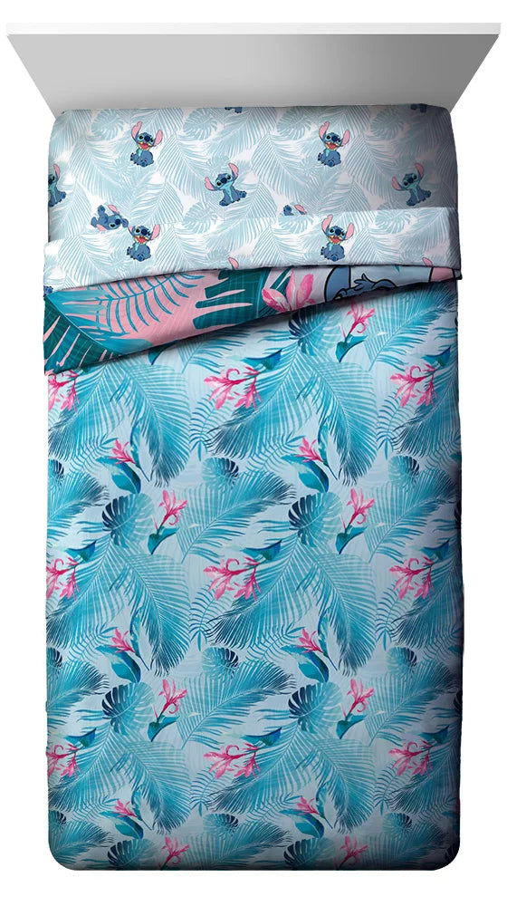 Blue Pink Tropical Flowers 5 Piece Twin Bed Set Microfiber H4851