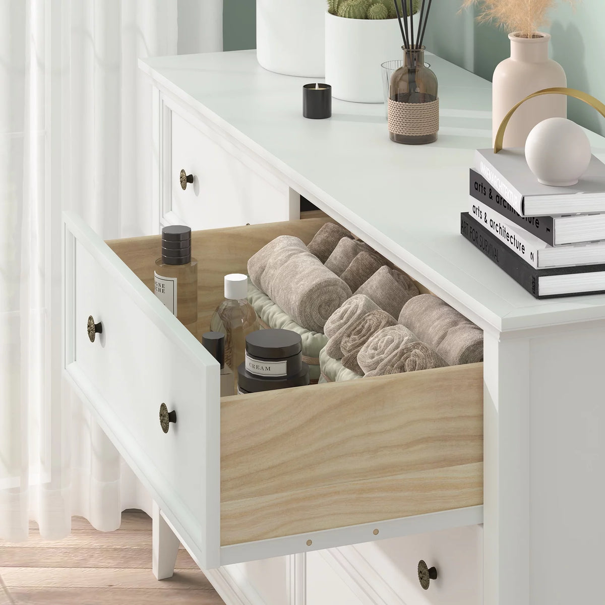 White 6 Drawer Solid Wood Dresser Q297056
