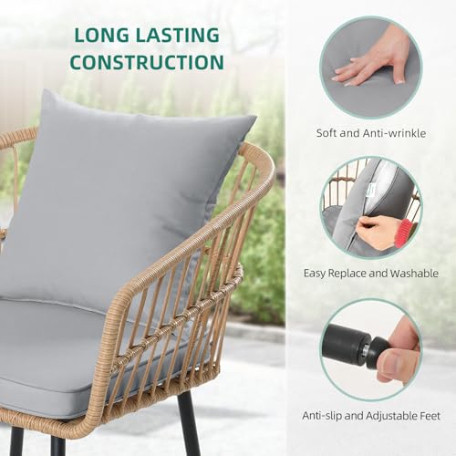 3-Piece Outdoor Wicker Patio Conversation Bistro Set with Table & Cushions B221567