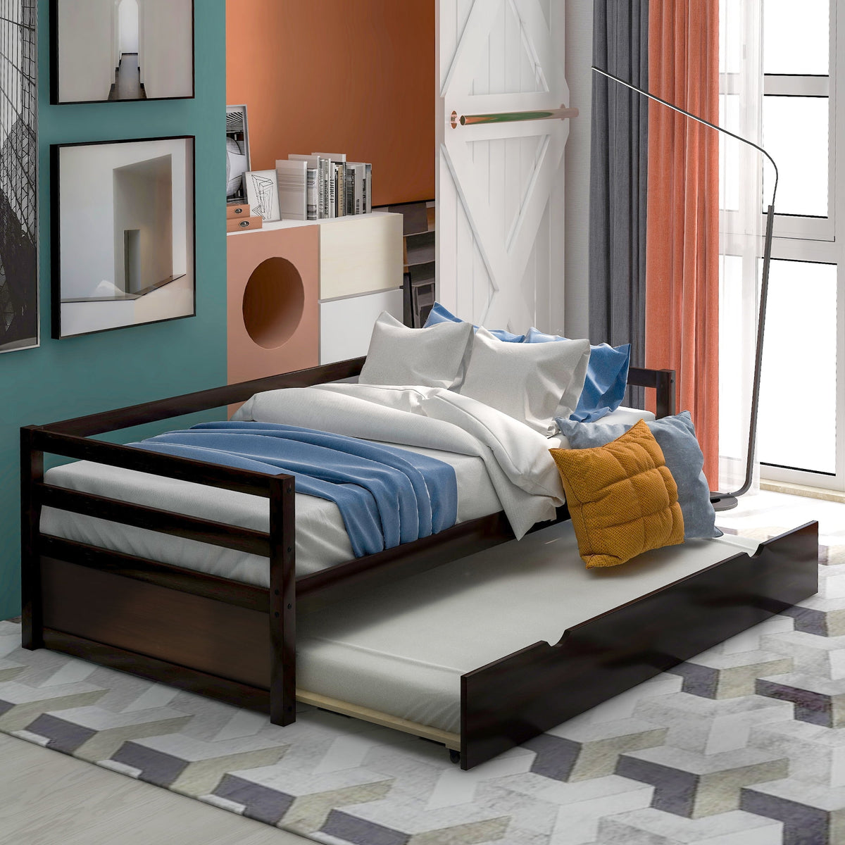 Twin Size Espresso Daybed with Trundle N891557