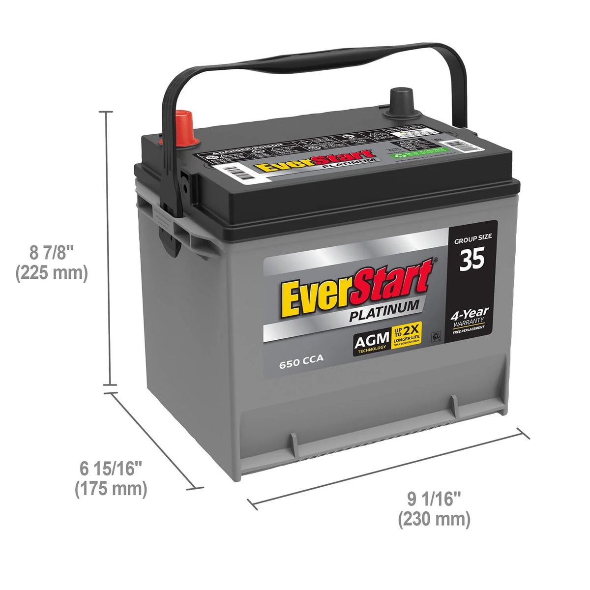 AGM Automotive Battery Group Size 35 12 Volt 650 CCA Y1930