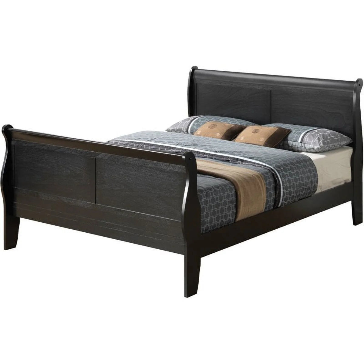 Black Wood Full Sleigh Bed V79574