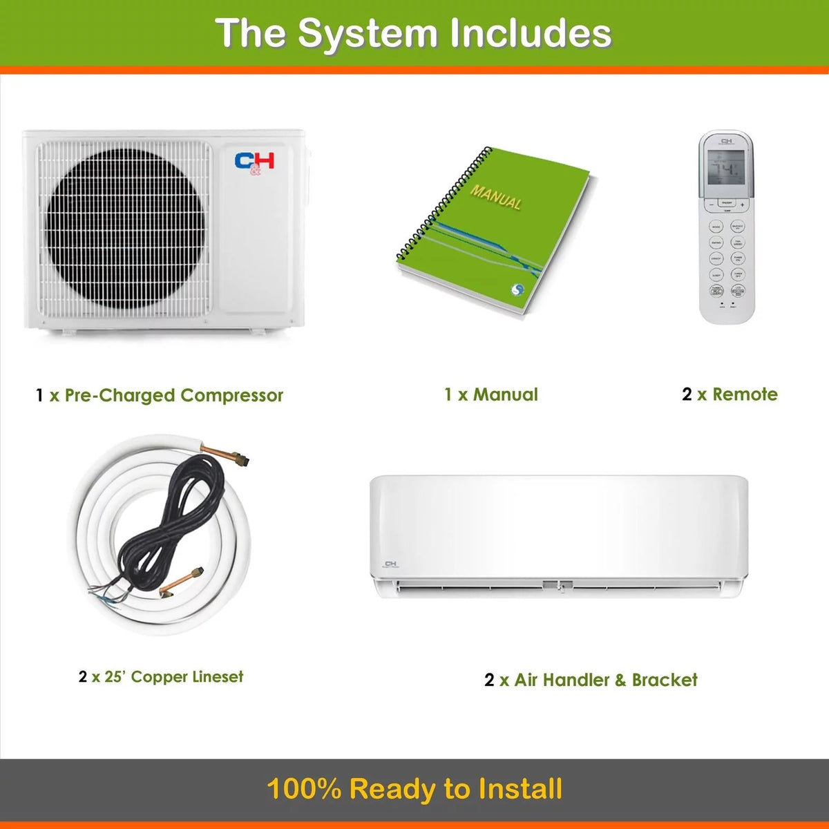 Mini Split Air Conditioner Heat Pump 2 Zone 9000 24000 BTU P63596