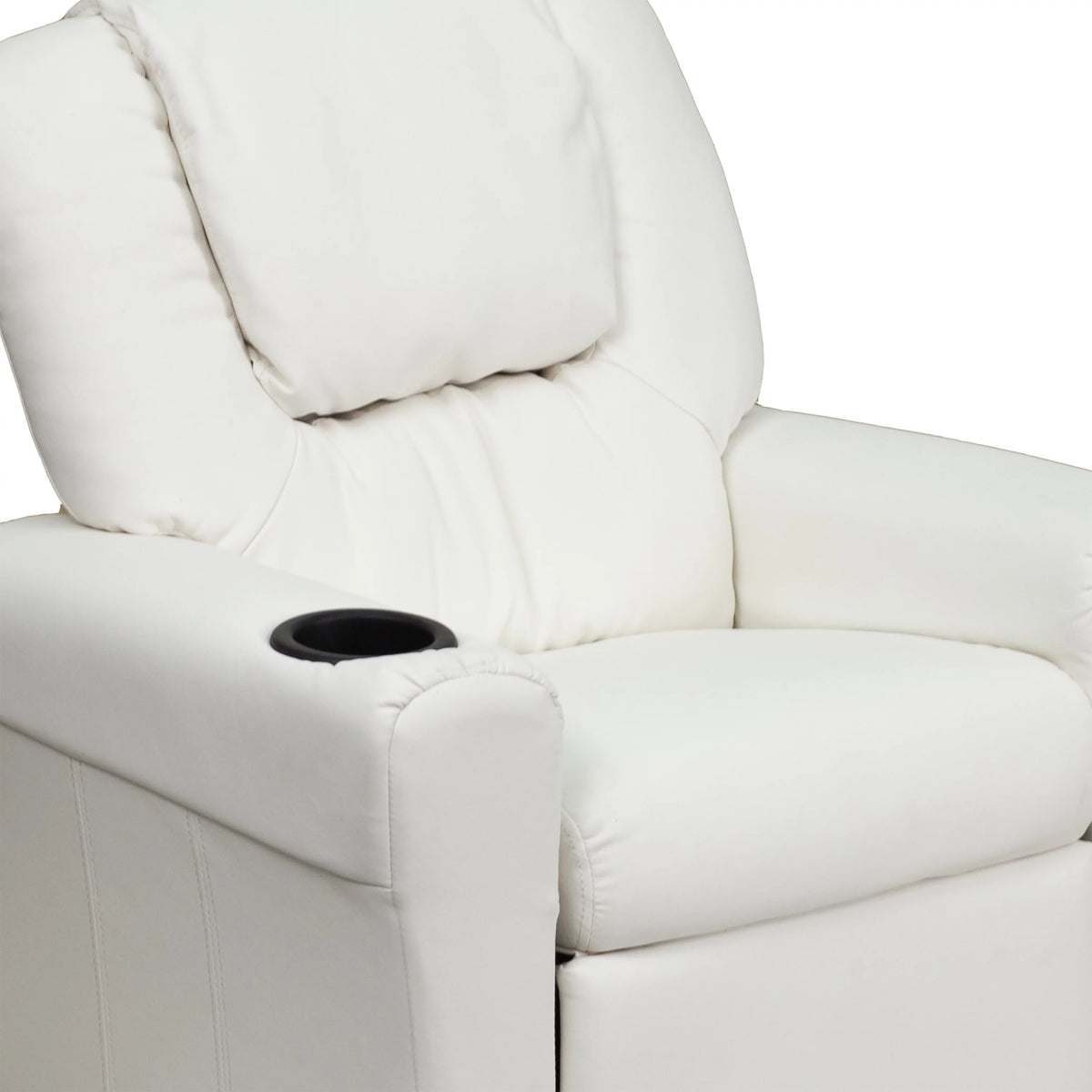 White Vinyl Kids Recliner with Cup Holder D584375
