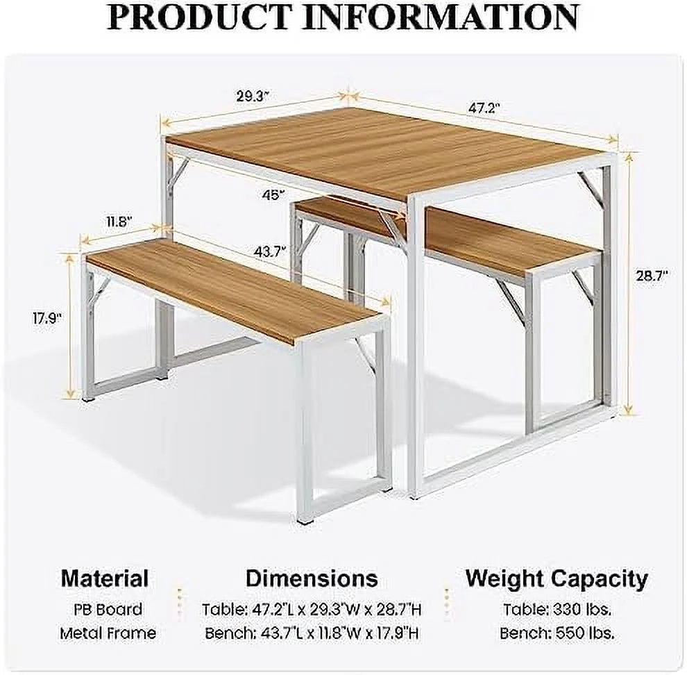 3-Piece Dining Table Set with 2 Benches K873