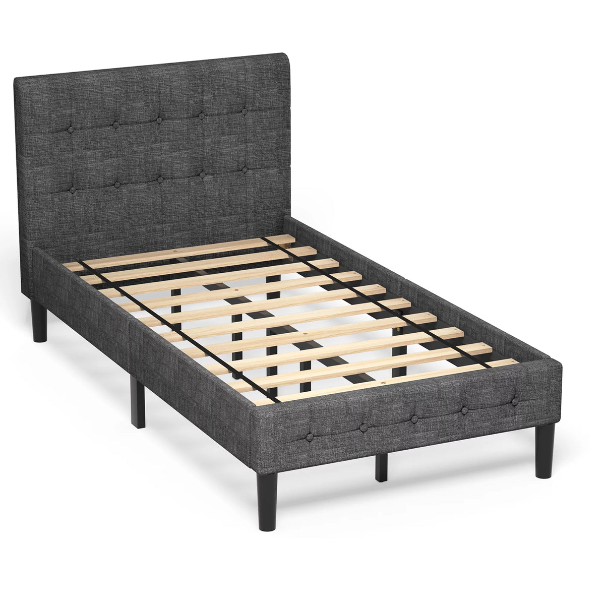 Twin Upholstered Bed Frame Button Tufted Headboard Beige V77374