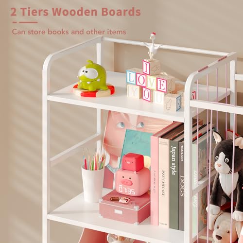 2-Tier White Stuffed Animal Storage Bookshelf with Toy Organizer Q937