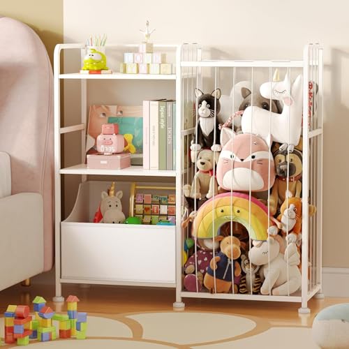 2-Tier White Stuffed Animal Storage Bookshelf with Toy Organizer Q937