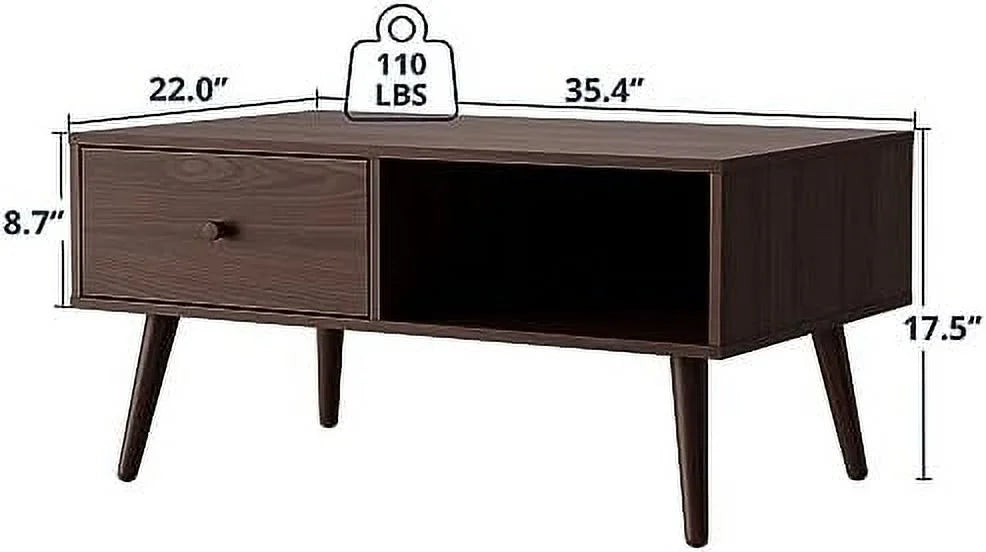 Brown Wood Coffee Table with Drawer K78395