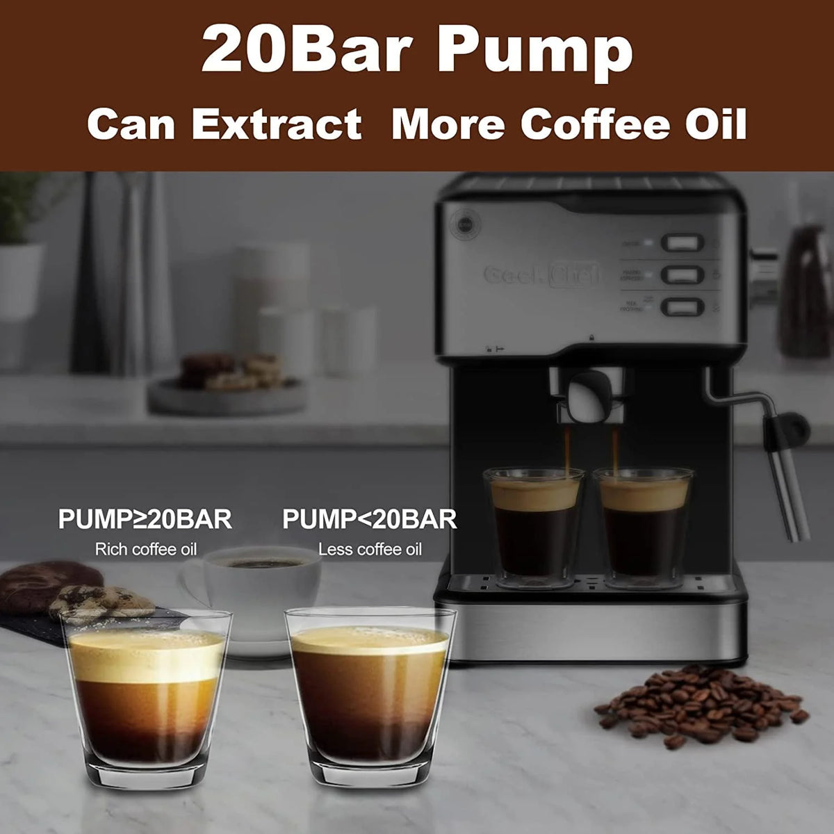20 Bar Espresso Machine with Milk Frother Steam Wand B6356