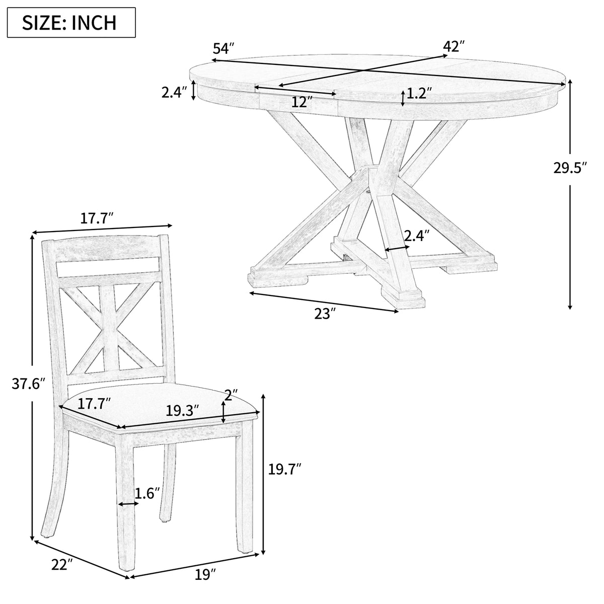 5-Piece Extendable Round Dining Table Set with 4 Upholstered Chairs E617