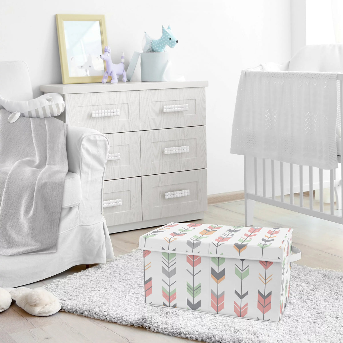 Grey Coral and Mint Storage Fabric Toy Box W84883