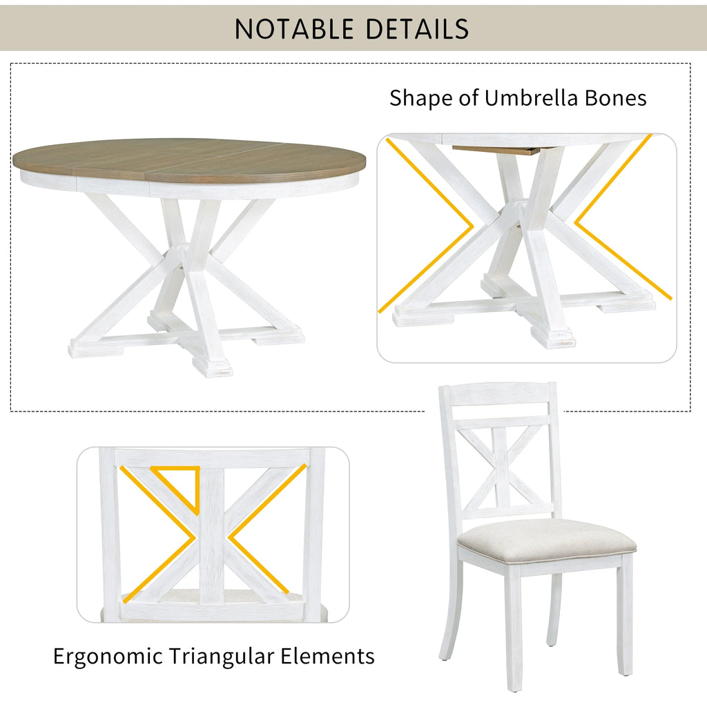 5-Piece Extendable Round Dining Table Set with 4 Upholstered Chairs E617