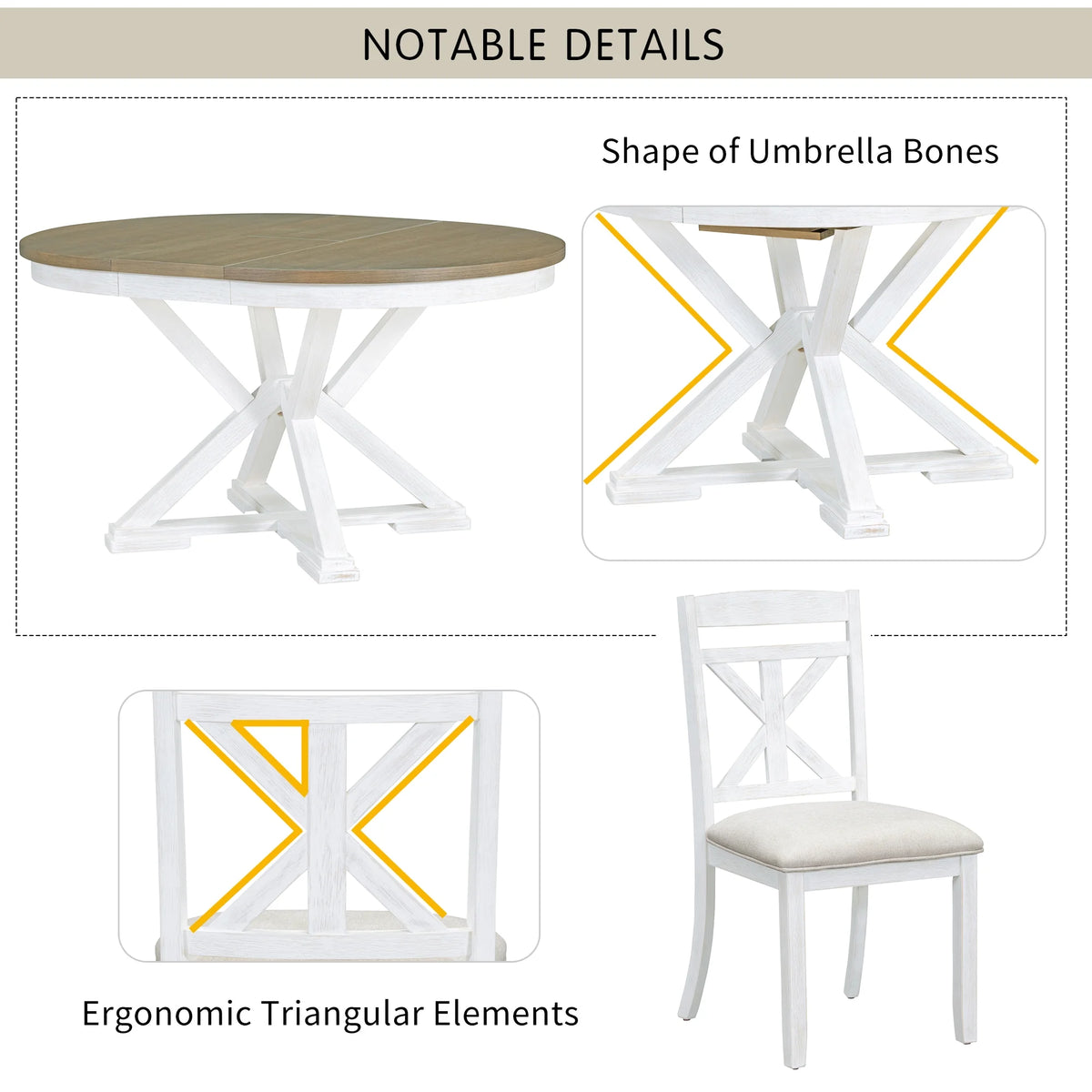 5-Piece Extendable Round Dining Table Set with 4 Upholstered Chairs E617