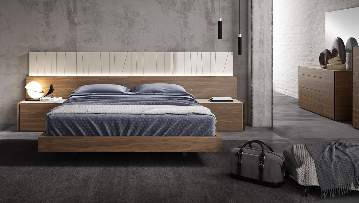 Walnut Light Grey King Size Platform Bedroom Set 5Pcs E384