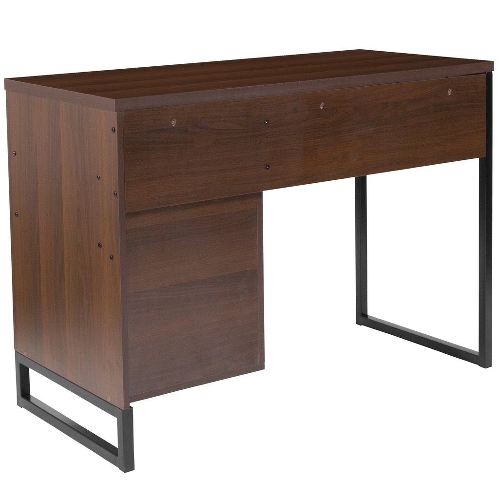 Rustic Coffee Wood Grain Computer Desk with Metal Frame R8415