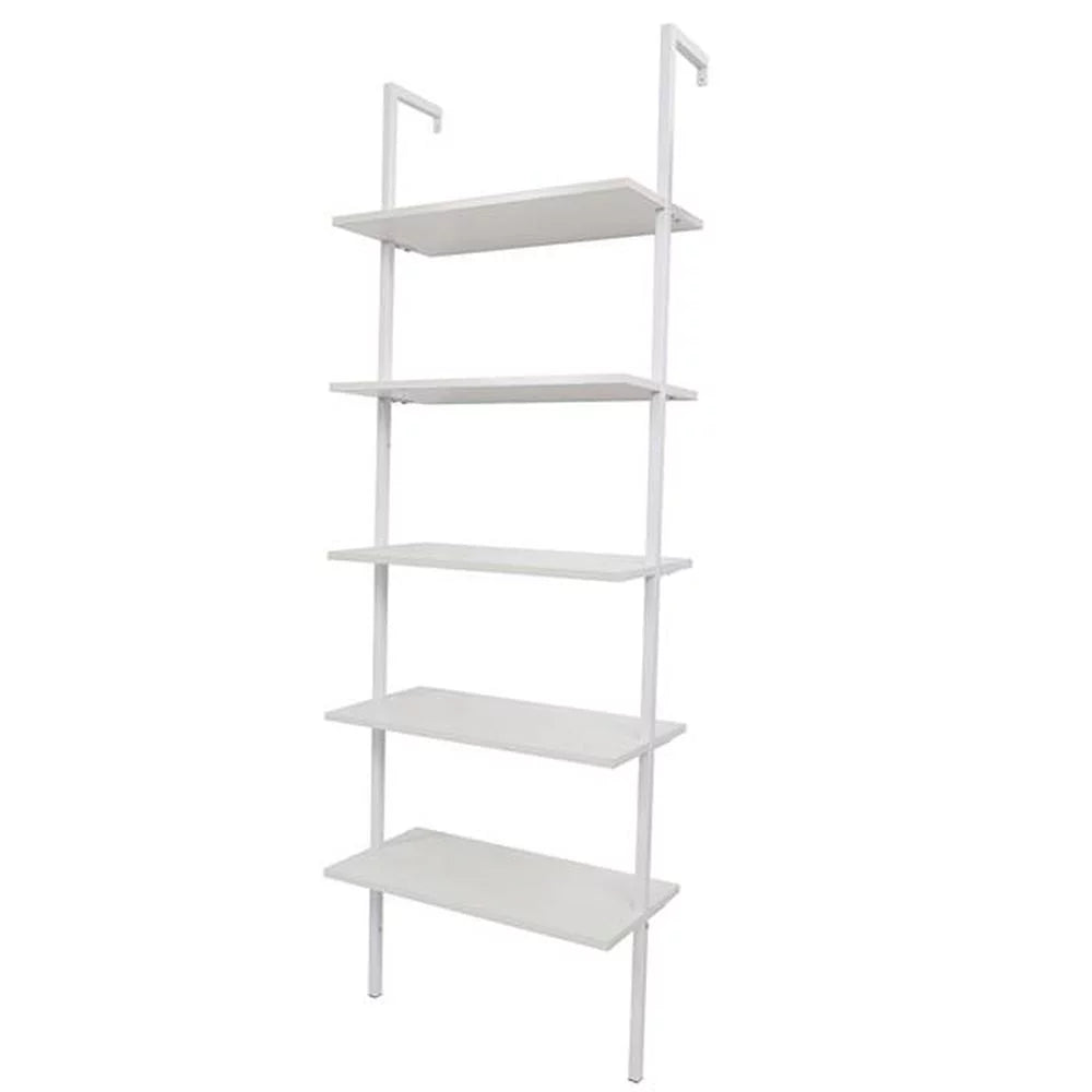 White 5-Shelf Ladder Bookcase with Metal Frame U254