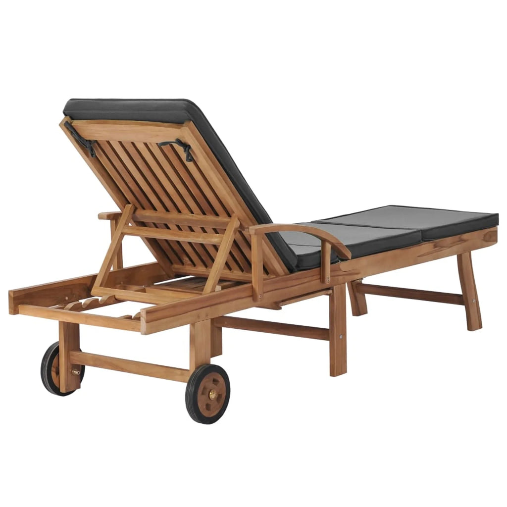 Adjustable Teak Wood Chaise Lounge Chair with Wheels C65918