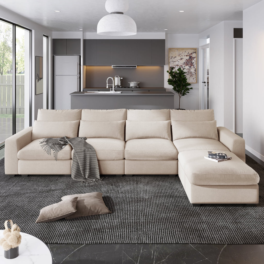 Modern L-Shape Feather Filled Sectional Sofa with Reversible Chaise S2600