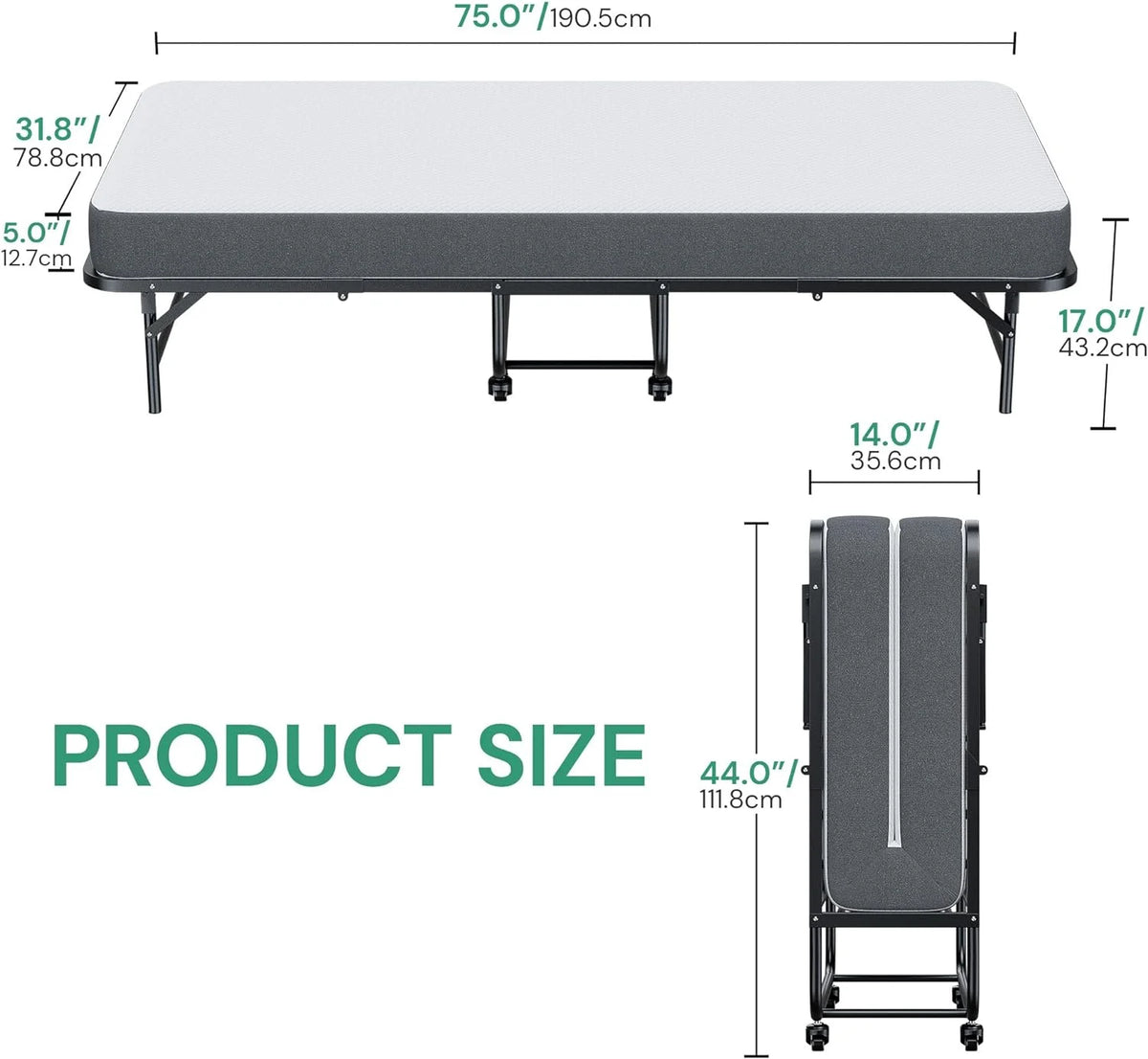 Folding Bed with 5" Memory Foam Mattress H5530