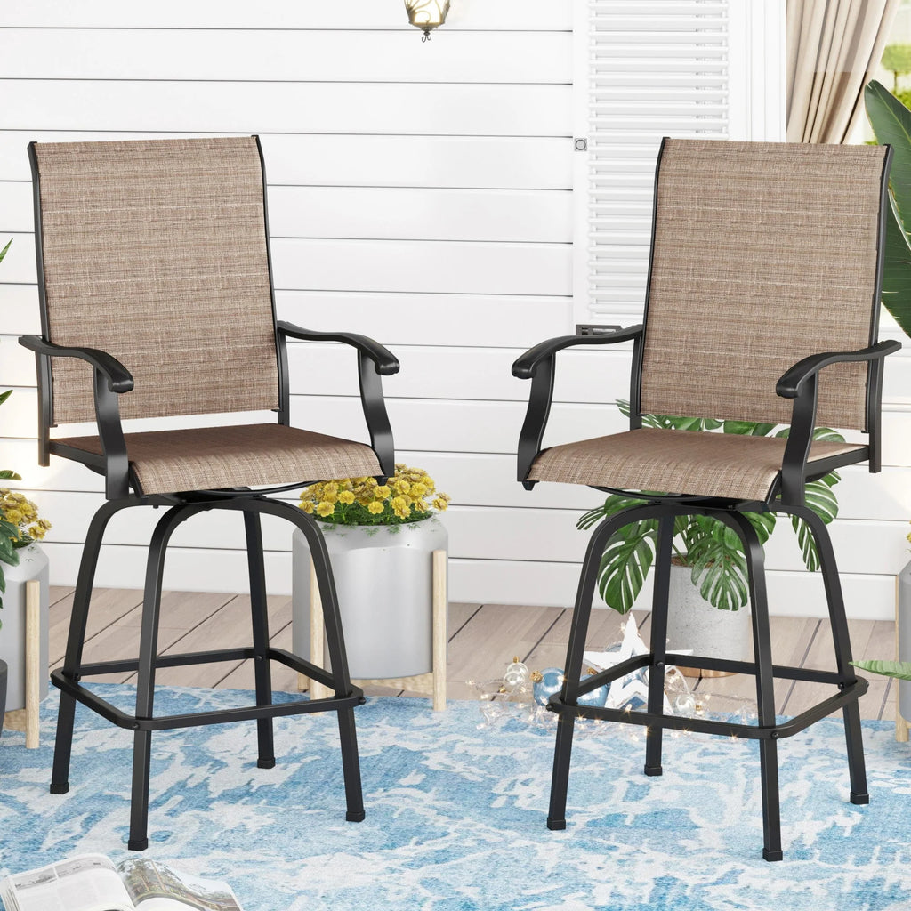 2 Pcs Outdoor Swivel Metal Bar Stools C58867
